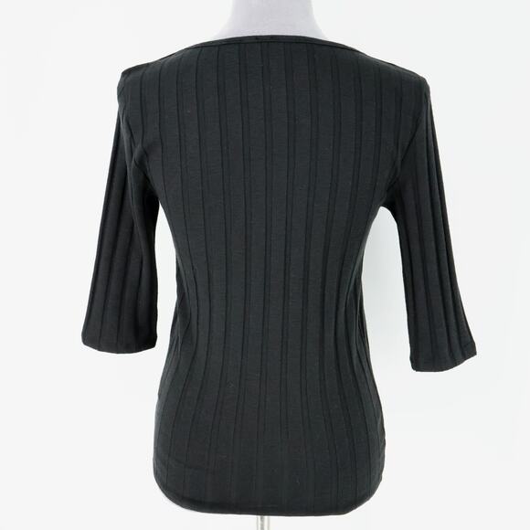 Free People Sweater Womens Medium Black Ribbed Knit Buttons Square Neck Y2K - Picture 2 of 15